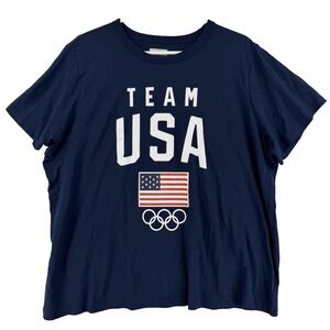 Team USA Shirt Mens 2XL Blue Short Sleeve Olympic Rings American Flag Cotton Tee